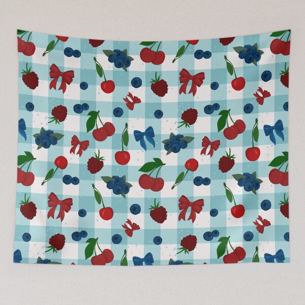 Item preview, Teal Blue Picnic Berries and Bows designed and sold by Pinecone Place.