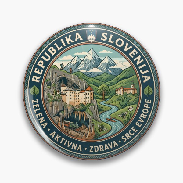 Item preview, Slovenia Illustration Travel Art Badge designed and sold by KrisSidDesigns.