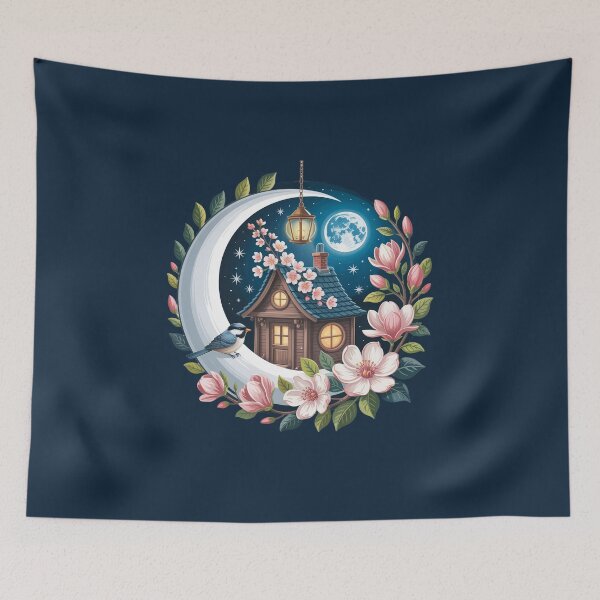 Item preview, Charming Cottage Under Moonlit Sky designed and sold by jkrphoto.