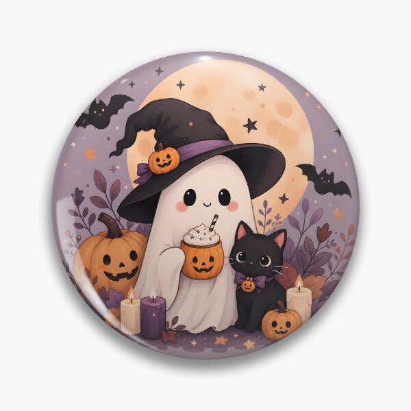 Item preview, Halloween 2 - Kawaii Ghost Witch and Black Kitten Halloween designed and sold by NikaNavi.