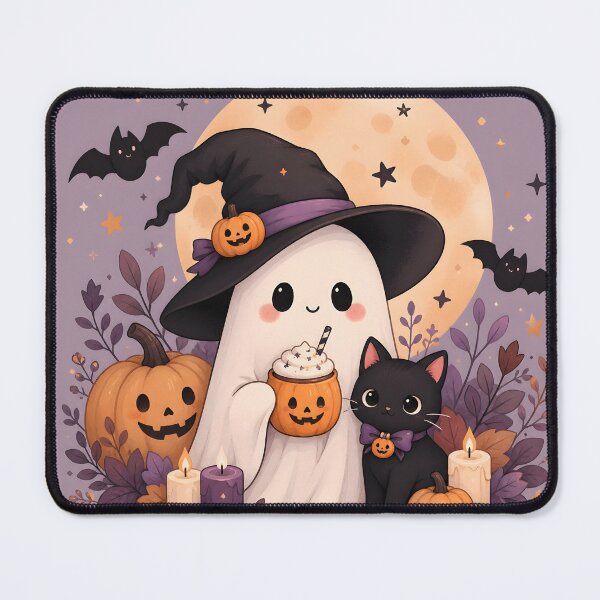 Item preview, Halloween 2 - Kawaii Ghost Witch and Black Kitten Halloween designed and sold by NikaNavi.