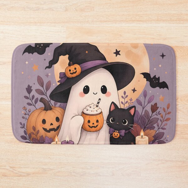 Item preview, Halloween 2 - Kawaii Ghost Witch and Black Kitten Halloween designed and sold by NikaNavi.