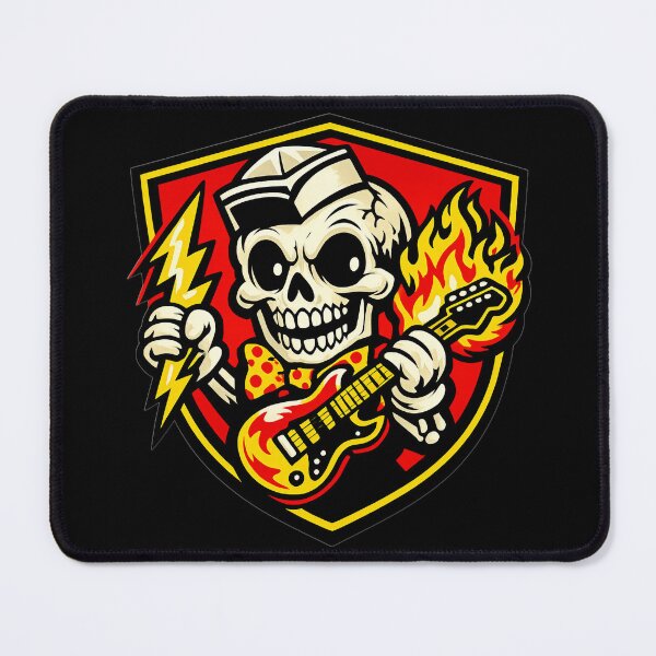 Item preview, Retro Psychobilly Skull Mascot - Flaming Guitar & Lightning designed and sold by Threadnovax.