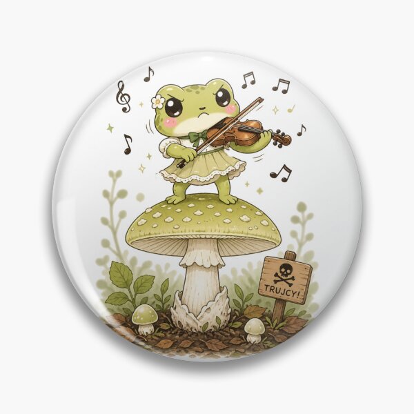 Item preview, Kawaii Frog Violinist on a Mushroom - Cute Whimsical Forest Art designed and sold by MarekoraStudio.