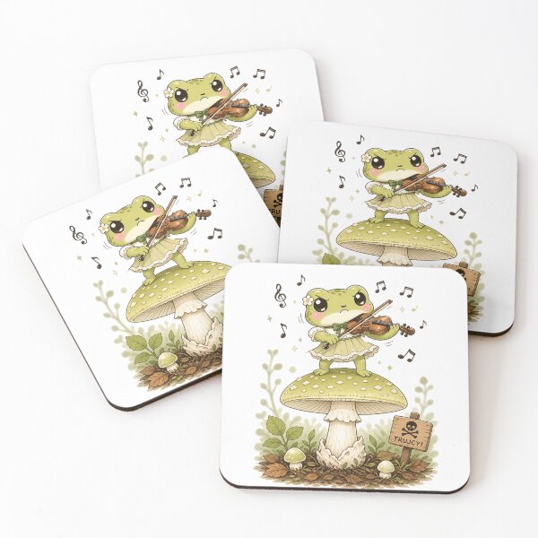 Item preview, Kawaii Frog Violinist on a Mushroom - Cute Whimsical Forest Art designed and sold by MarekoraStudio.