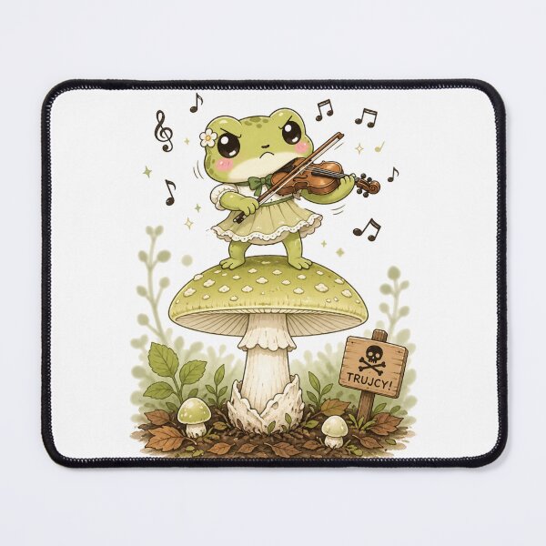 Item preview, Kawaii Frog Violinist on a Mushroom - Cute Whimsical Forest Art designed and sold by MarekoraStudio.