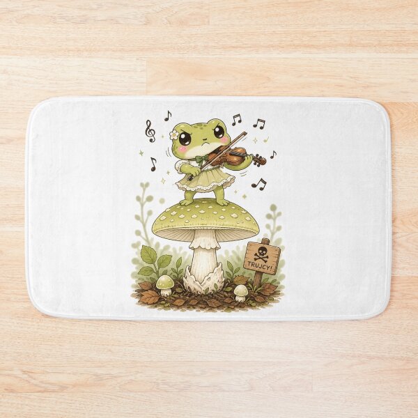 Item preview, Kawaii Frog Violinist on a Mushroom - Cute Whimsical Forest Art designed and sold by MarekoraStudio.