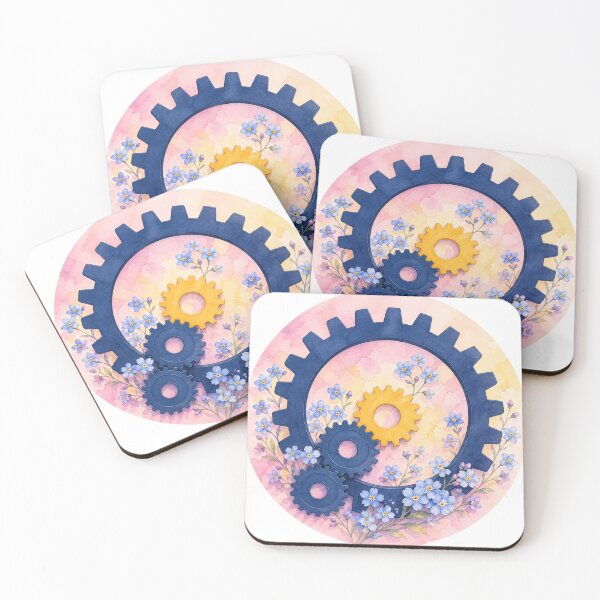 Item preview, Pastel Gear Harmony – Floral Abstract Mechanism Design designed and sold by MarekoraStudio.