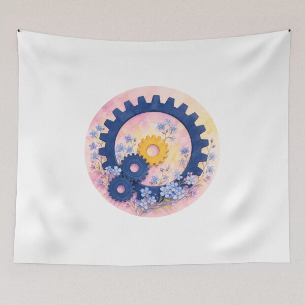 Item preview, Pastel Gear Harmony – Floral Abstract Mechanism Design designed and sold by MarekoraStudio.