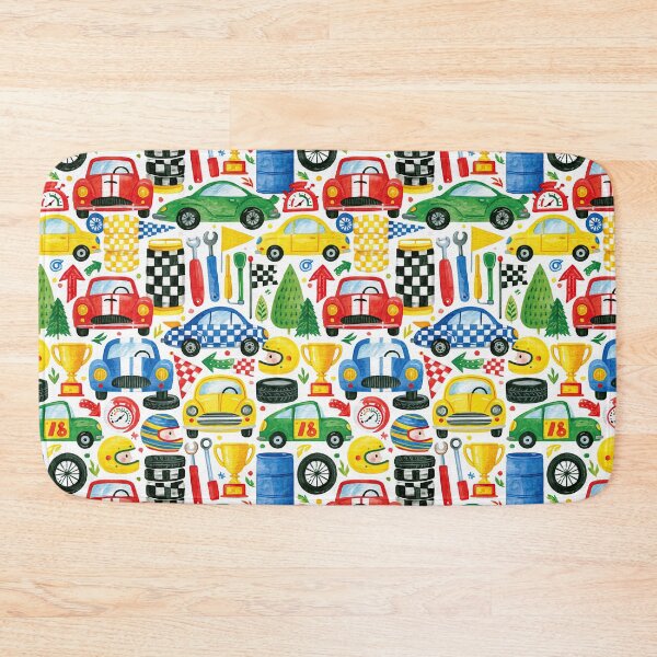 Item preview, Blue and Yellow Race Cars Grid Nursery Pattern designed and sold by Piotrek0001.