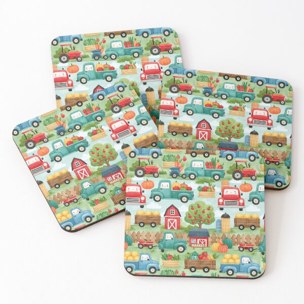 Item preview, Blue Farm Truck and Red Barn Watercolor Pattern designed and sold by Piotrek0001.