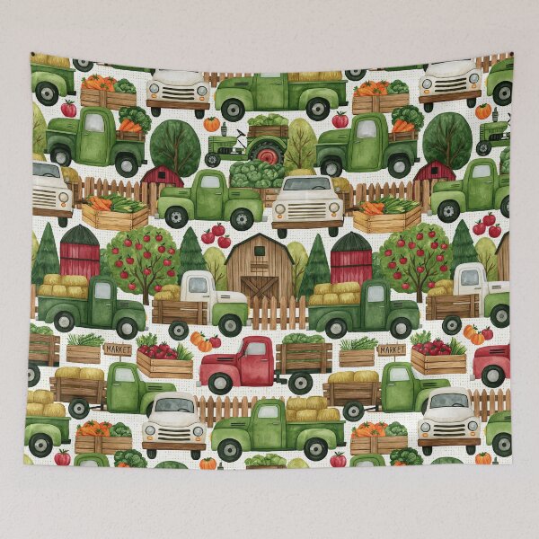 Item preview, Rustic Red Barn and Green Farm Tractor Pattern designed and sold by Piotrek0001.
