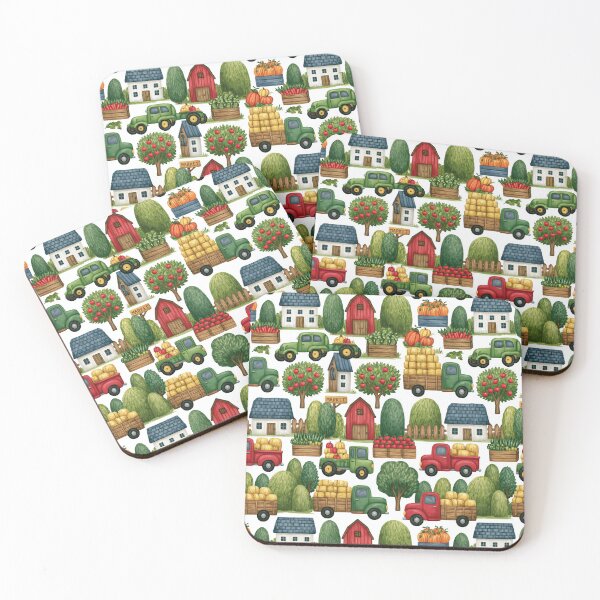 Item preview, Red Tractors and Apple Baskets Farm Kids Pattern designed and sold by Piotrek0001.