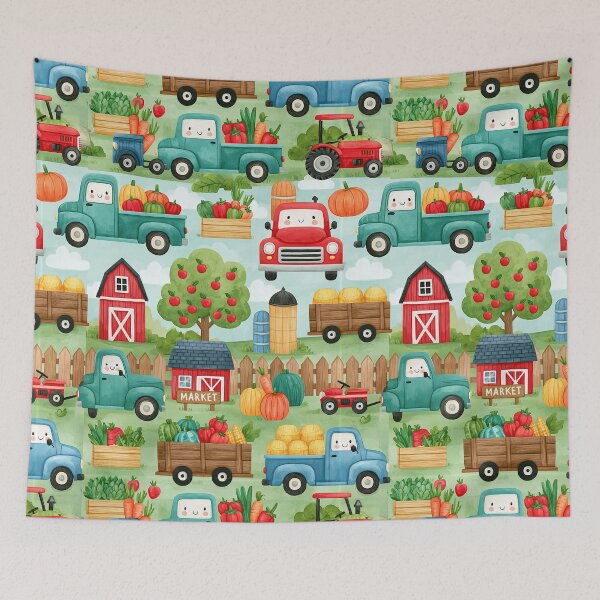 Item preview, Blue Farm Truck and Red Barn Watercolor Pattern designed and sold by Piotrek0001.