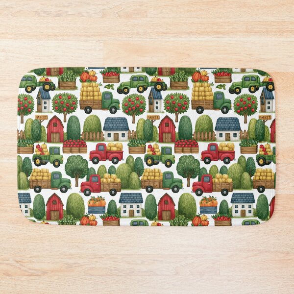 Item preview, Red Tractors and Apple Baskets Farm Kids Pattern designed and sold by Piotrek0001.
