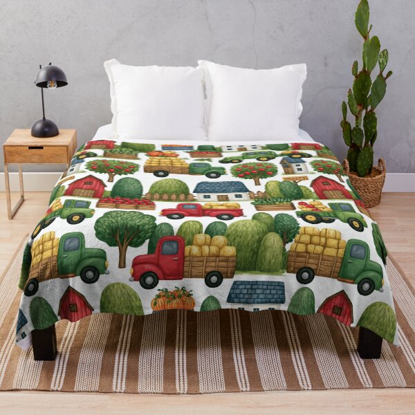 Item preview, Red Tractors and Apple Baskets Farm Kids Pattern designed and sold by Piotrek0001.