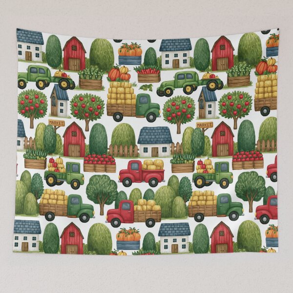 Item preview, Red Tractors and Apple Baskets Farm Kids Pattern designed and sold by Piotrek0001.