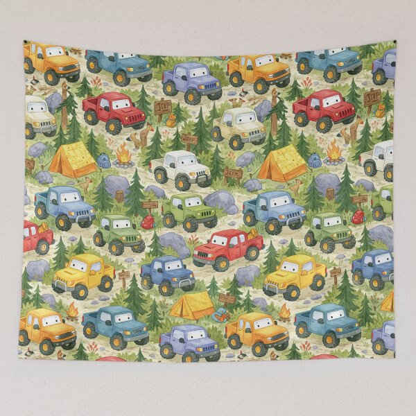Item preview, Colorful Cartoon Cars in Green Forest Pattern designed and sold by Piotrek0001.