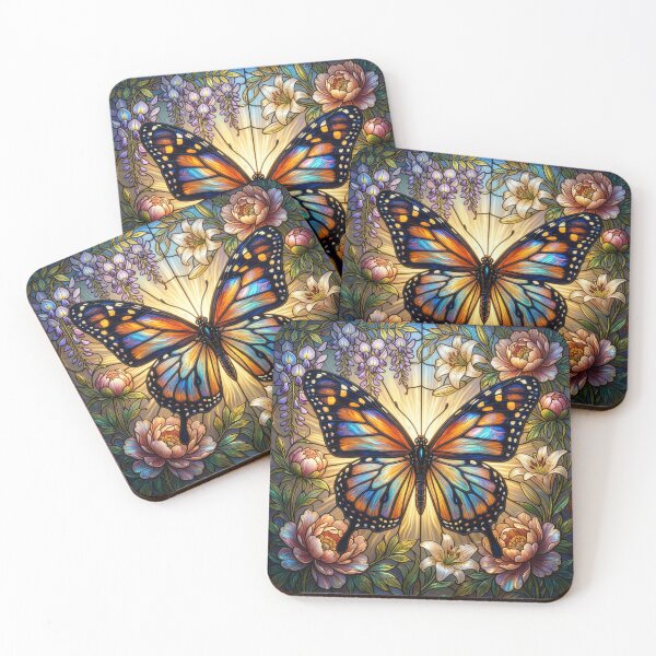 Item preview, Stained-Glass Style Butterfly and Flowers  designed and sold by Tridentulus.