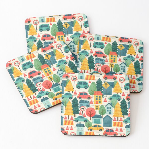 Item preview, Town Houses Cars and Pine Trees Kids Pattern designed and sold by Piotrek0001.