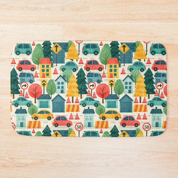 Item preview, Town Houses Cars and Pine Trees Kids Pattern designed and sold by Piotrek0001.