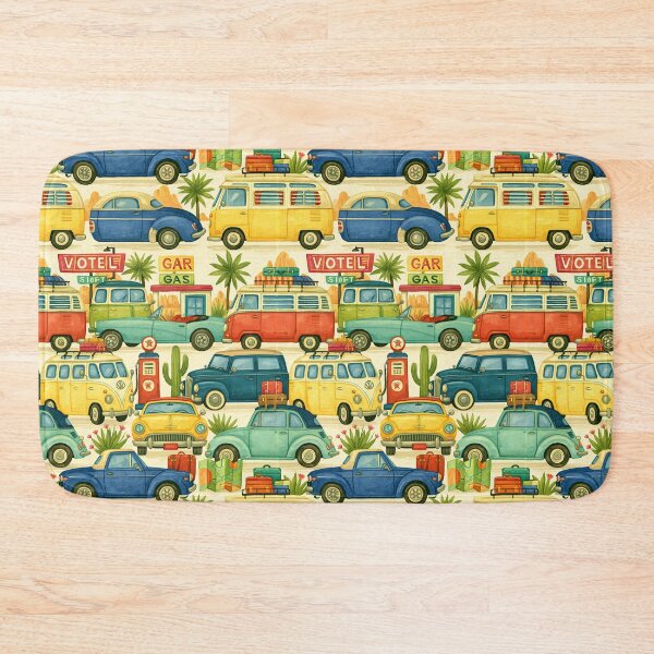 Item preview, Classic Cars and Retro Motel Signs Seaside Pattern designed and sold by Piotrek0001.
