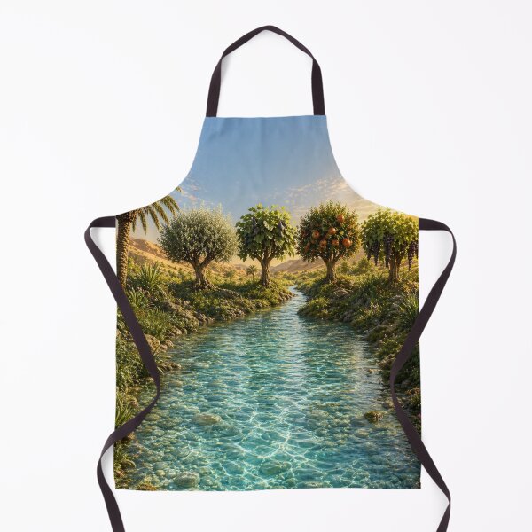 Item preview, Lush Oasis at Sunset / Crystal Clear River and Fruit Trees designed and sold by Louise2026.
