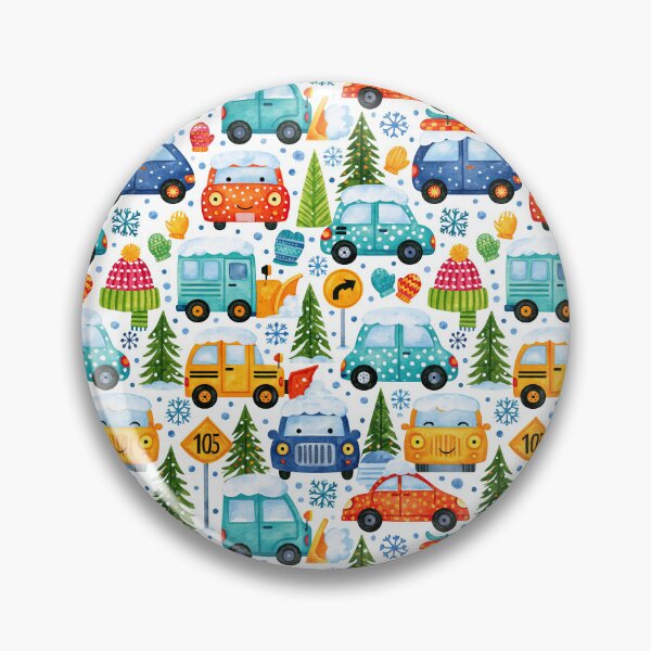 Item preview, Snowy Winter Traffic and Pine Trees Kids Pattern designed and sold by Piotrek0001.