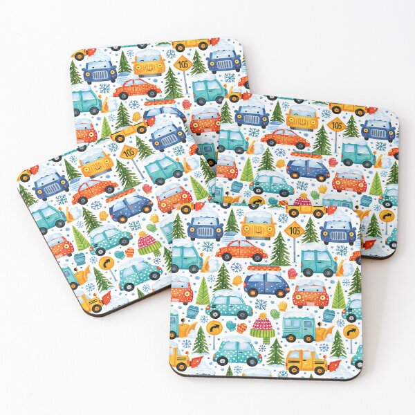 Item preview, Snowy Winter Traffic and Pine Trees Kids Pattern designed and sold by Piotrek0001.