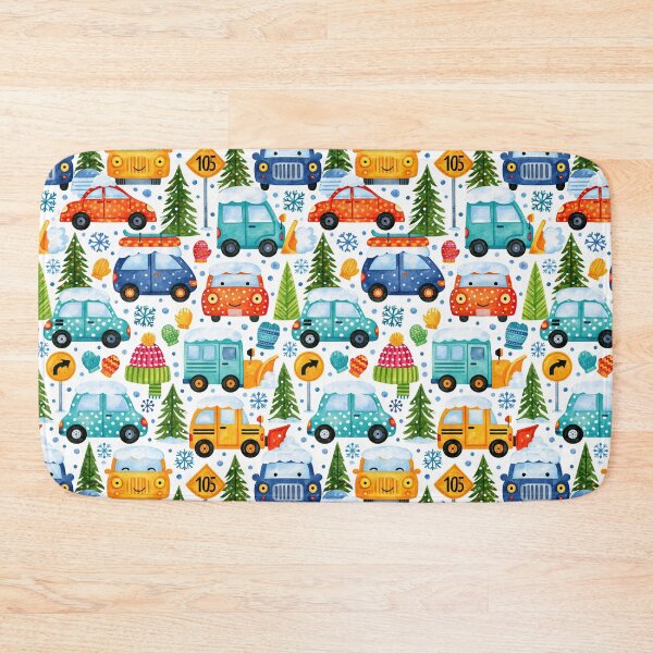 Item preview, Snowy Winter Traffic and Pine Trees Kids Pattern designed and sold by Piotrek0001.