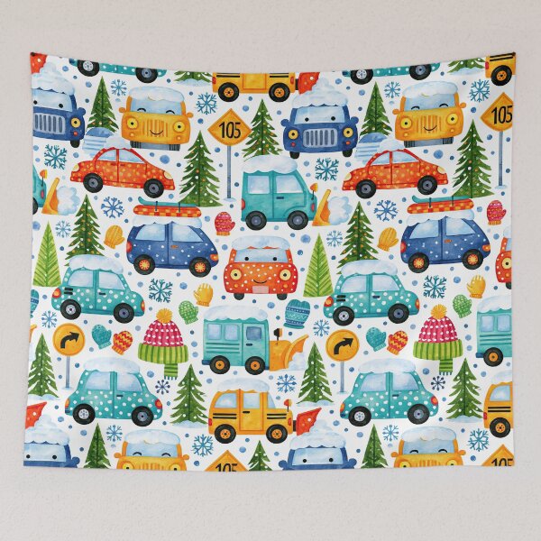 Item preview, Snowy Winter Traffic and Pine Trees Kids Pattern designed and sold by Piotrek0001.