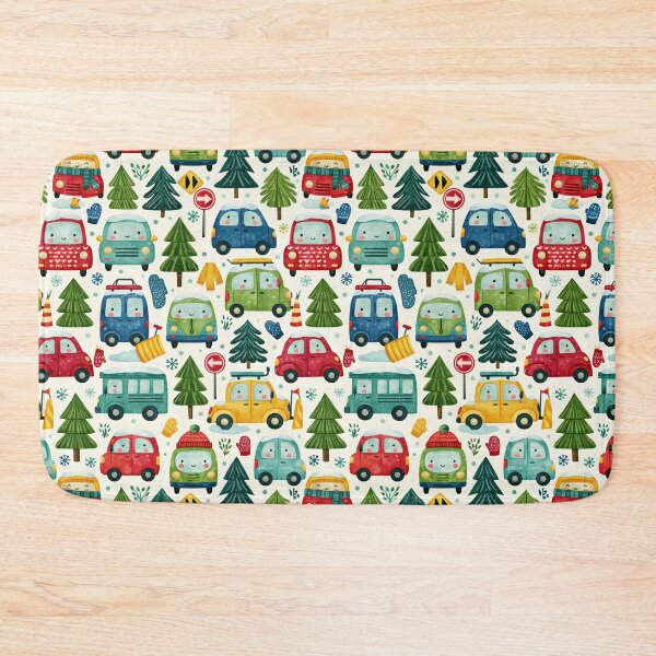 Item preview, Winter Town Traffic and Snowy Trees Watercolor Pattern designed and sold by Piotrek0001.