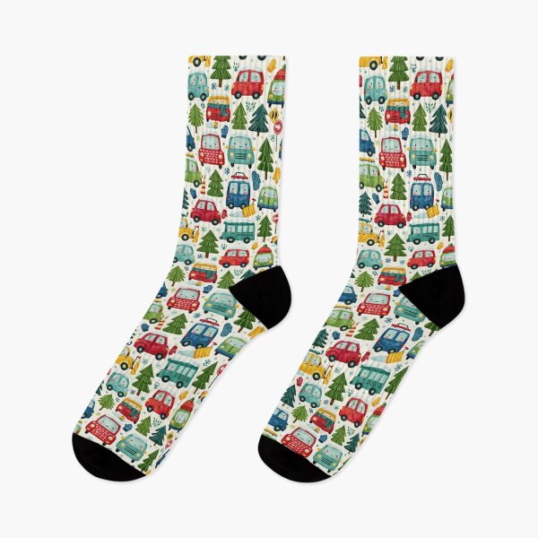 Item preview, Winter Town Traffic and Snowy Trees Watercolor Pattern designed and sold by Piotrek0001.