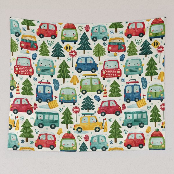 Item preview, Winter Town Traffic and Snowy Trees Watercolor Pattern designed and sold by Piotrek0001.