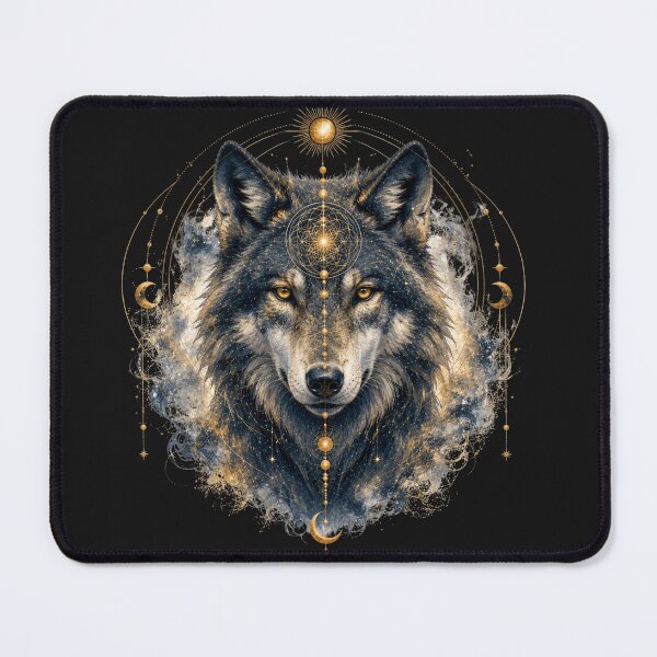 Item preview, Celestial Wolf Spirit – Sacred Geometry Moon & Stars Mandala Art designed and sold by KireaDesigns.