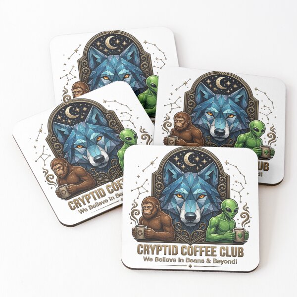 Item preview, Cryptid Coffee Club – Bigfoot Alien and Wolf "Beans and Beyond" Art designed and sold by KireaDesigns.