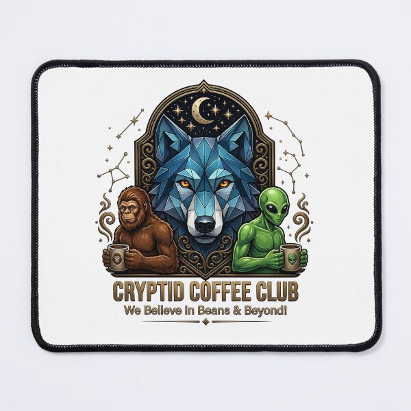 Item preview, Cryptid Coffee Club – Bigfoot Alien and Wolf "Beans and Beyond" Art designed and sold by KireaDesigns.