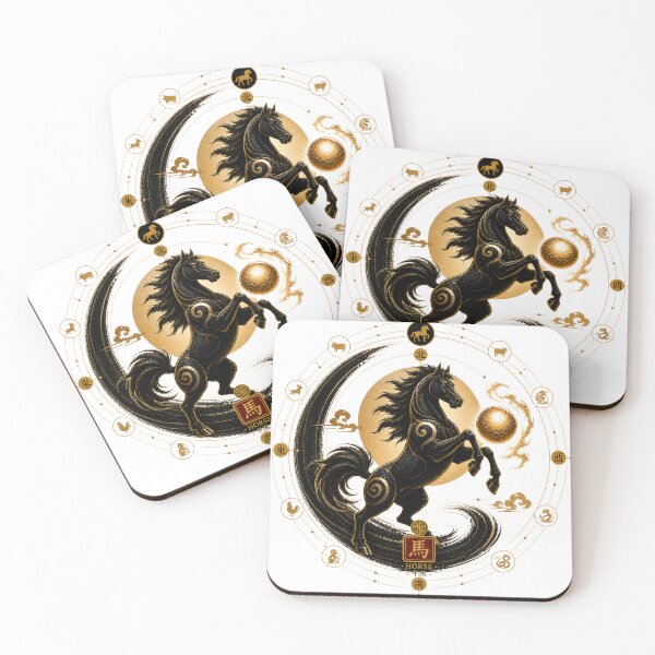 Item preview, Year of the Horse Zodiac – Celestial Gold and Black Chinese Astrological Art designed and sold by KireaDesigns.