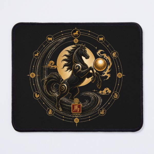 Item preview, Year of the Horse Zodiac – Celestial Gold and Black Chinese Astrological Art designed and sold by KireaDesigns.