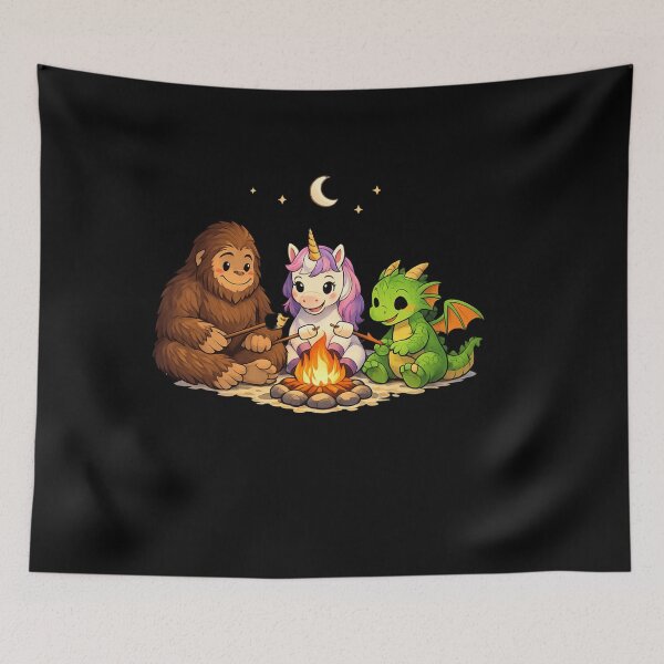 Item preview, Cute Fantasy Animals Campfire Unicorn Dragon Bigfoot Cartoon designed and sold by Designs That Speak ✨.