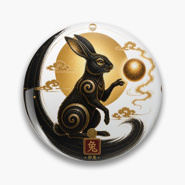 Item preview, Year of the Rabbit Zodiac – Celestial Gold and Black Chinese Astrological Art designed and sold by KireaDesigns.