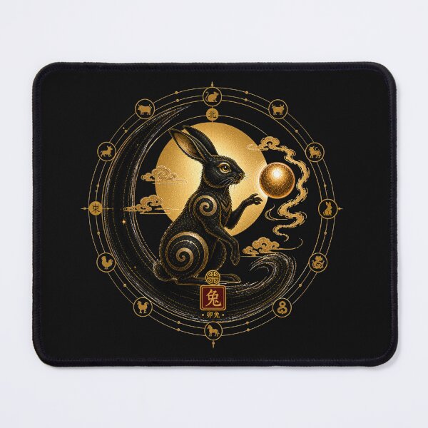Item preview, Year of the Rabbit Zodiac – Celestial Gold and Black Chinese Astrological Art designed and sold by KireaDesigns.