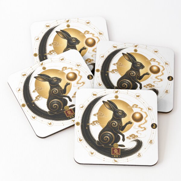 Item preview, Year of the Rabbit Zodiac – Celestial Gold and Black Chinese Astrological Art designed and sold by KireaDesigns.