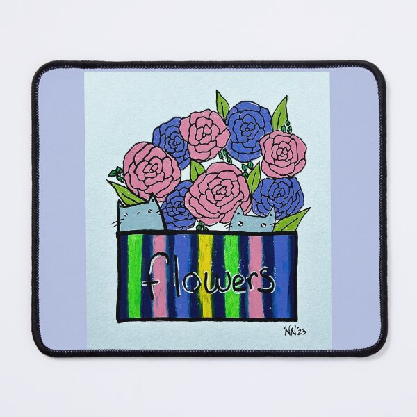 Item preview, Playing in the Roses - Cute Gray Cats Mixed Media - Day 91 of 365 designed and sold by BeeandKiwi.