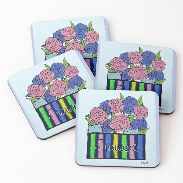 Item preview, Playing in the Roses - Cute Gray Cats Mixed Media - Day 91 of 365  designed and sold by BeeandKiwi.