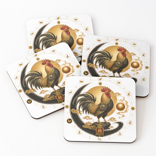 Item preview, Year of the Rooster Zodiac – Celestial Gold and Black Chinese Astrological Art designed and sold by KireaDesigns.