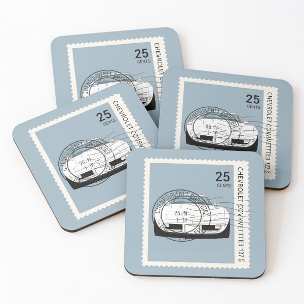 Item preview, 1975 Chevrolet Corvette C3 Technical Sketch Vintage Stamp Art designed and sold by Motorline44.