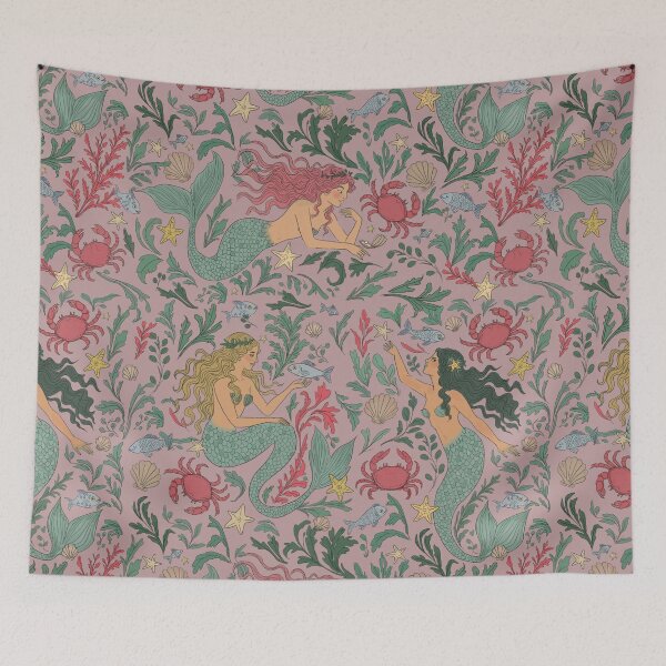 Item preview, Vintage Mermaids in Ocean Pink designed and sold by dmitterhofer.