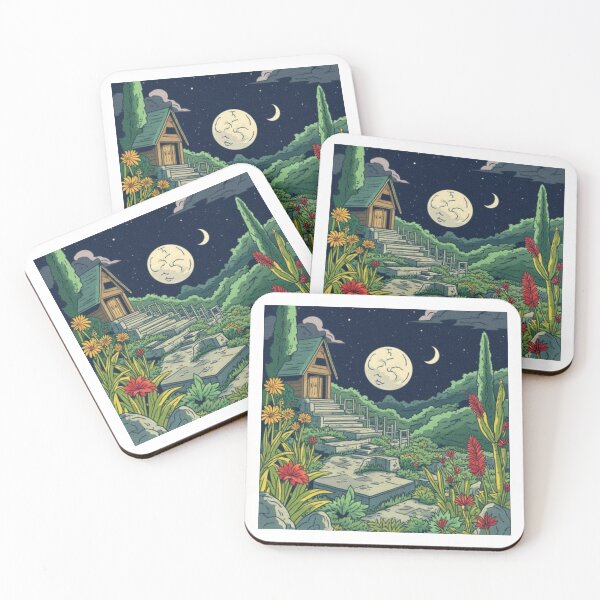Item preview, Mystical Moonlight Forest Cabin Cottagecore Art designed and sold by MoonAndMossStudio.
