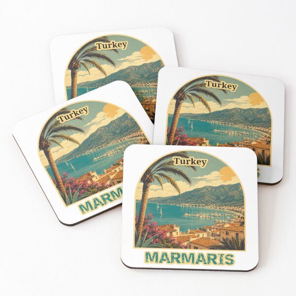 Item preview, Marmaris Turkey Vintage Coastal Travel Poster Sunset Beach Design designed and sold by PixelParinda.